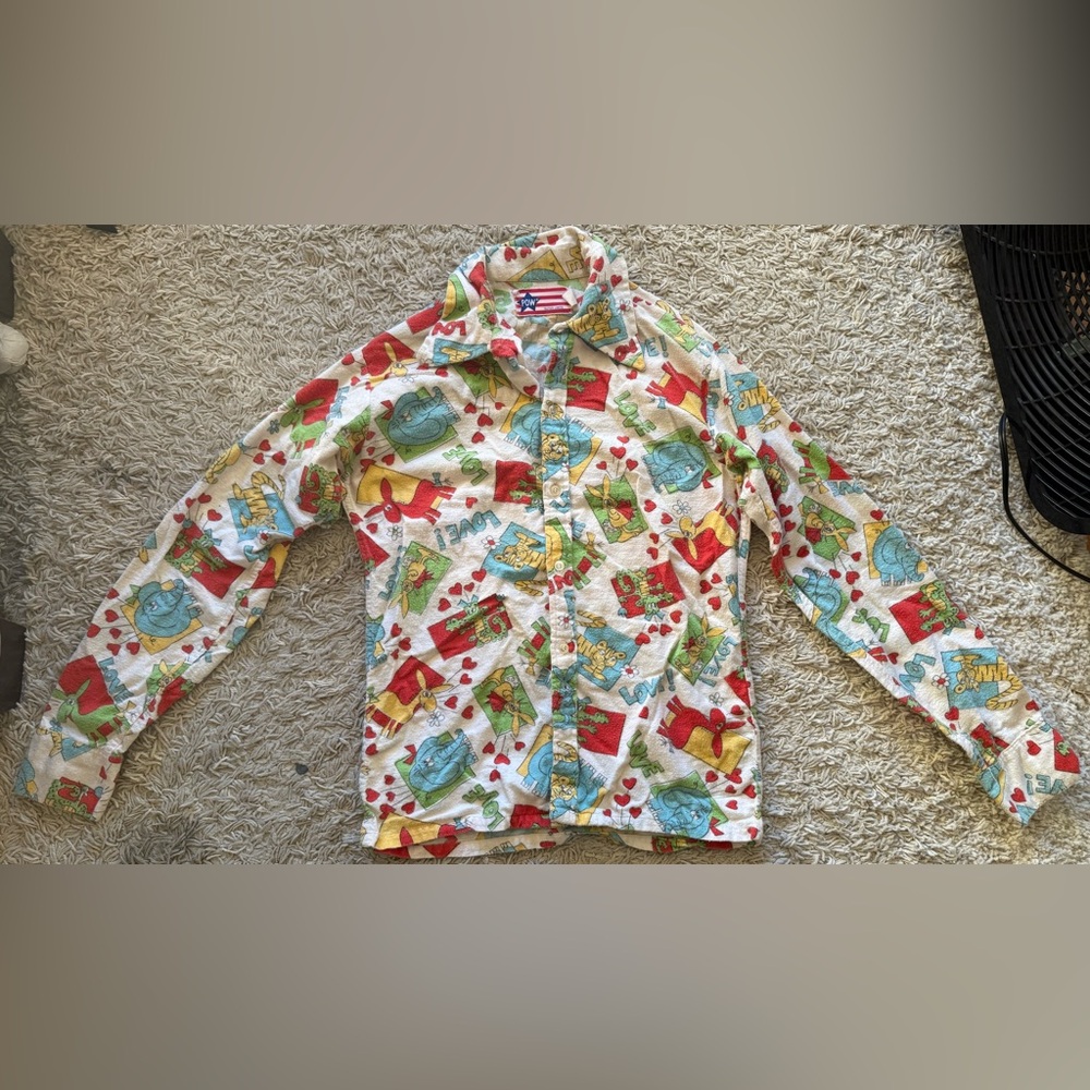 POW Outer Limits blue red animal flannel button down shirt top XS extra Small